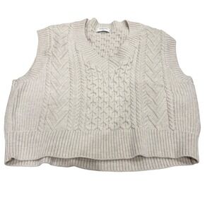 BABATON Cable Knit V Neck Sleeveless Sweater Vest Cream Women Size Medium